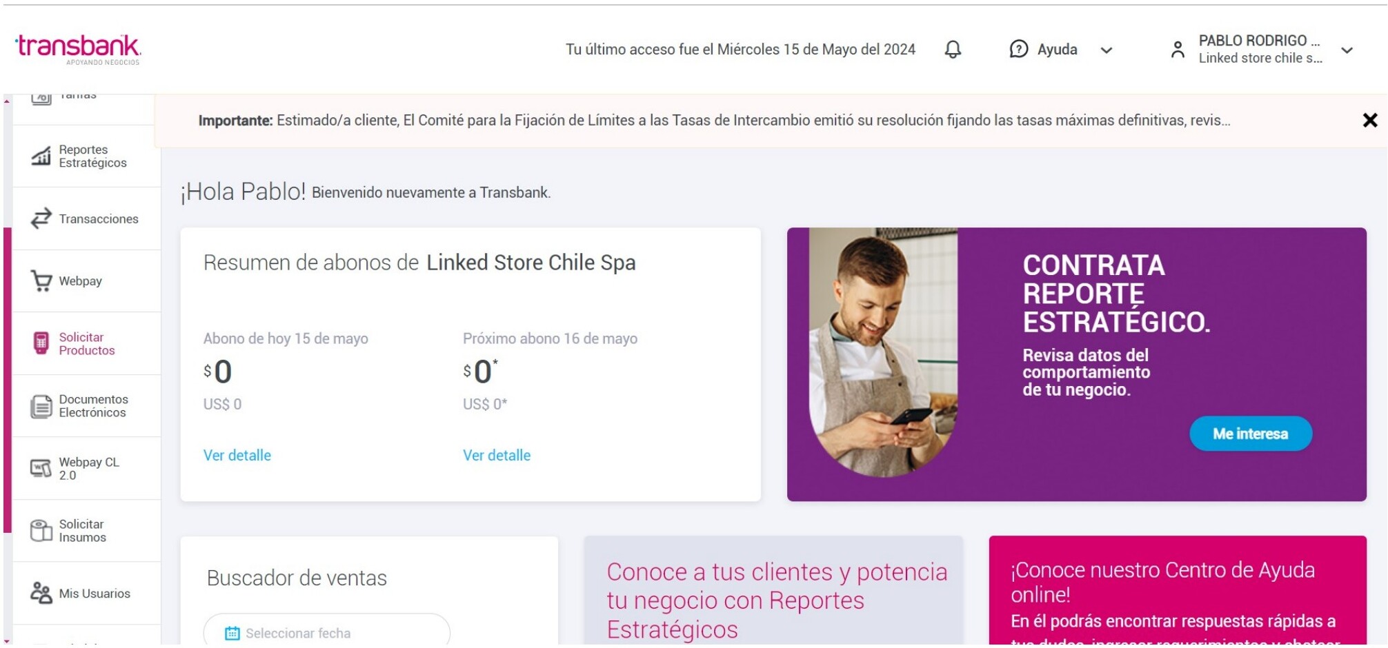 Portal Transbank - Solicitar productos